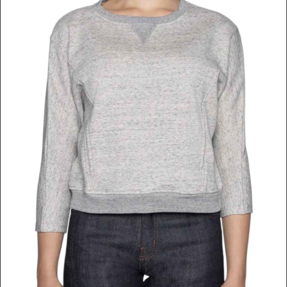 NAKED & FAMOUS CANADA 3/4 SLEEVE CREW FRENCH TERRY SWEATSHIRT POCKETS MEDIUM M